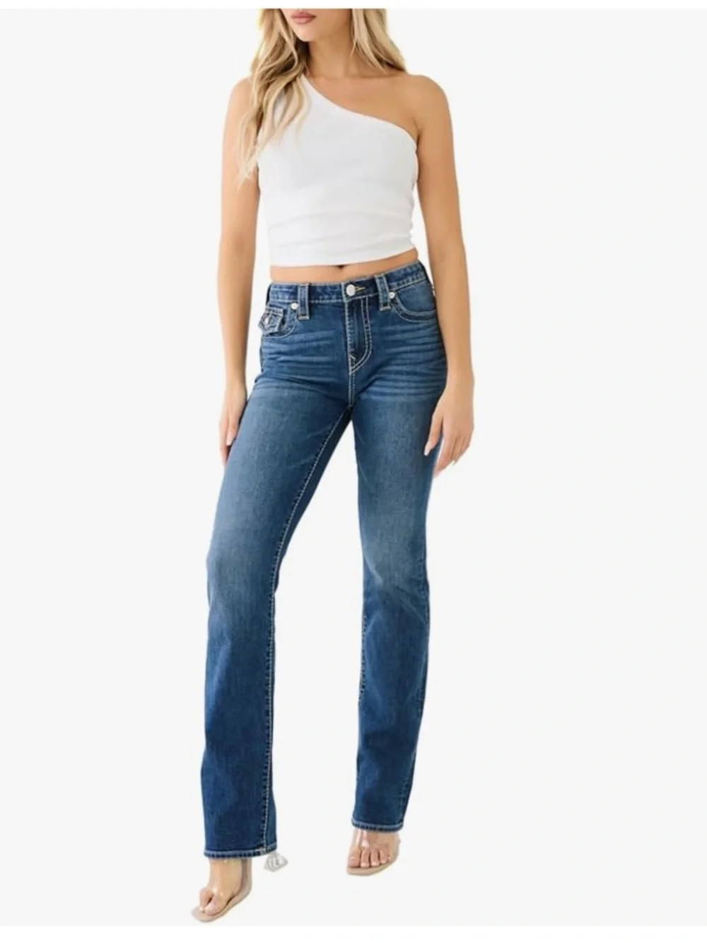 True Religion Billie Straight Embroidered Pockets Jeans - Picture 16 of 16